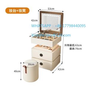 Customizable Makeup Vanity Makeup Drawer LED Lamp French Movable Lifting Rotating Dresser Bedside Table Integrated Cabinet Dress