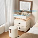 Customizable Makeup Vanity Makeup Drawer LED Lamp French Movable Lifting Rotating Dresser Bedside Table Integrated Cabinet Dress