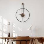 DRELIFAM Modern Wall Clock Large Wall Clocks with Walnut Dial Silent Non-Ticking for Living Room Home Decor Bedroom Kitchen Office 17.8''× 24.4'' (Black, Medium)