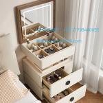 Customizable Makeup Vanity Makeup Drawer LED Lamp French Movable Lifting Rotating Dresser Bedside Table Integrated Cabinet Dress