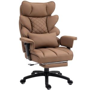 Dowinx Big and Tall Office Chair with Pocket Spring Cushion,High Back Computer Gaming Chairs with Adjustable Armrests,Executive Desk Chairs with Lumbar Support and Footrest,PU Leather-Brown