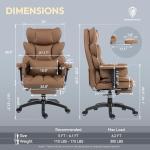 Dowinx Big and Tall Office Chair with Pocket Spring Cushion,High Back Computer Gaming Chairs with Adjustable Armrests,Executive Desk Chairs with Lumbar Support and Footrest,PU Leather-Brown
