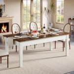 Tribesigns Dining Table for 4-6 People, 62-Inch Rectangular Kitchen Table with Solid Wood Legs, Modern Farmhouse Dinner Table for Dining Room, Kitchen, Living Room, Rustic Brown & Cream White