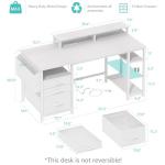 Lufeiya White Computer Desk with File Drawers Cabinet, 55 Inch Home Office Desk with Monitor Stand Shelves, Writing Study Gaming Desks with Led Lights and Power Outlets for Bedroom, White