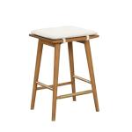 Nathan James Barker Counter Height Solid Wood Barstool with Upholstered Cushion, Backless Island Stool with Rubberwood Legs and Natural Textured Linen Upholstery for Kitchen, Brown/White