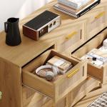 Rovaurx 9 Drawers Dresser for Bedroom, Boho Chest of Drawers with Metal Handles, Wooden Storage Organizer with Rattan Drawers for Closet, Living Room, Hallway, Natural RDG009M