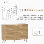 Rovaurx 9 Drawers Dresser for Bedroom, Boho Chest of Drawers with Metal Handles, Wooden Storage Organizer with Rattan Drawers for Closet, Living Room, Hallway, Natural RDG009M