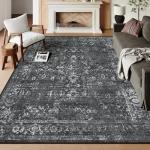 Lahome Area Rugs 9x12 Living Room Soft Large Rugs for Bedroom, Boho Black Dining Room Rug, Distressed Non Slip Low Pile Carpet for Indoor Home Office(9'x12', Black/Grey)