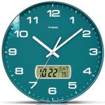 TIMESS Wall Clock, 12" Dial Non-Ticking Silent Battery Operated Analog with LCD Display for Perpetual Calendar and F° Temperature, Ideal Modern Home, Bedroom, Kitchen, Office Decor (Green)