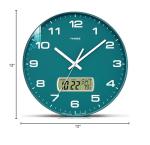 TIMESS Wall Clock, 12" Dial Non-Ticking Silent Battery Operated Analog with LCD Display for Perpetual Calendar and F° Temperature, Ideal Modern Home, Bedroom, Kitchen, Office Decor (Green)