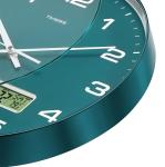 TIMESS Wall Clock, 12" Dial Non-Ticking Silent Battery Operated Analog with LCD Display for Perpetual Calendar and F° Temperature, Ideal Modern Home, Bedroom, Kitchen, Office Decor (Green)