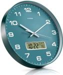 TIMESS Wall Clock, 12" Dial Non-Ticking Silent Battery Operated Analog with LCD Display for Perpetual Calendar and F° Temperature, Ideal Modern Home, Bedroom, Kitchen, Office Decor (Green)