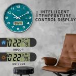 TIMESS Wall Clock, 12" Dial Non-Ticking Silent Battery Operated Analog with LCD Display for Perpetual Calendar and F° Temperature, Ideal Modern Home, Bedroom, Kitchen, Office Decor (Green)