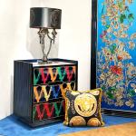 Italian marble solid bedside table designer modern luxury bedroom home light luxury  wall storage cabinet