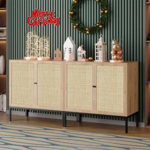 Set of 2 Rattan Sideboard Cabinets - 63" Wide
