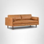 Cognac Tan Leather Mid Century Sofa with Bolsters