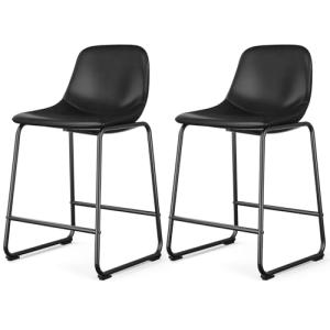 Rfiver Pu Faux Leather Bar Stools Set of 2, Industrial Pub Barstools with Back and Footrest, Modern Armless Bar Height Stool Chairs (Black, 24" Counter Chair x2)
