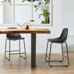 Rfiver Pu Faux Leather Bar Stools Set of 2, Industrial Pub Barstools with Back and Footrest, Modern Armless Bar Height Stool Chairs (Black, 24" Counter Chair x2)