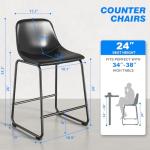 Rfiver Pu Faux Leather Bar Stools Set of 2, Industrial Pub Barstools with Back and Footrest, Modern Armless Bar Height Stool Chairs (Black, 24" Counter Chair x2)