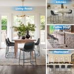 Rfiver Pu Faux Leather Bar Stools Set of 2, Industrial Pub Barstools with Back and Footrest, Modern Armless Bar Height Stool Chairs (Black, 24" Counter Chair x2)