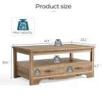 LINSY HOME Farmhouse Coffee Table with Storage, Wood Coffee Table for Living Room, Open Display Area and Storage Drawers with Metal Handles, Chic Style with Curved Base, Brown
