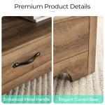 LINSY HOME Farmhouse Coffee Table with Storage, Wood Coffee Table for Living Room, Open Display Area and Storage Drawers with Metal Handles, Chic Style with Curved Base, Brown