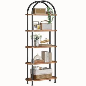 HOOBRO 5 Tier Open Bookshelf, Industrial Arched Bookcase Display Shelf Rack, Wooden Bookcase Storage Shelf Metal Frame, Tall Storage Organizer for Home, Easy Assembly, Rustic Brown BF176SJ01