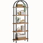 HOOBRO 5 Tier Open Bookshelf, Industrial Arched Bookcase Display Shelf Rack, Wooden Bookcase Storage Shelf Metal Frame, Tall Storage Organizer for Home, Easy Assembly, Rustic Brown BF176SJ01