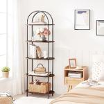 HOOBRO 5 Tier Open Bookshelf, Industrial Arched Bookcase Display Shelf Rack, Wooden Bookcase Storage Shelf Metal Frame, Tall Storage Organizer for Home, Easy Assembly, Rustic Brown BF176SJ01