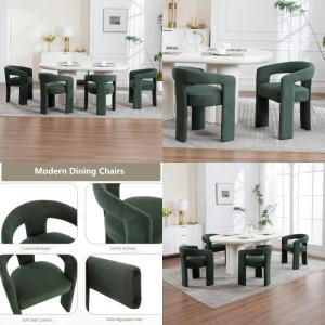 Contemporary Boucle Fabric Barrel Dining Chairs, Set of Four, Plush Sherpa-Covered Accent Chairs for Living Room, Cozy Armrest S