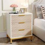 Tribesigns Night Stands for Bedrooms, White and Gold Light Wood Grain Nightstands with 3 Drawers Bedside End Tables Storage for Bedroom