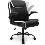 NEO CHAIR Office Desk Computer Chair Ergonomic Executive Mid-Back Leather Gaming Chair with Adjustable Flip-Up Armrests Wheels Swivel for Home Study Task (Black)