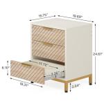 Tribesigns Night Stands for Bedrooms, White and Gold Light Wood Grain Nightstands with 3 Drawers Bedside End Tables Storage for Bedroom