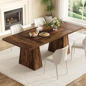 LITTLE TREE Dining Table for 4-6 People, Wooden Table, Rectangle Furniture with Heavy Duty Legs, Modern Kitchen Table for Home, Dining Room, Brown