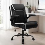 NEO CHAIR Office Desk Computer Chair Ergonomic Executive Mid-Back Leather Gaming Chair with Adjustable Flip-Up Armrests Wheels Swivel for Home Study Task (Black)