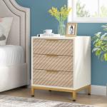 Tribesigns Night Stands for Bedrooms, White and Gold Light Wood Grain Nightstands with 3 Drawers Bedside End Tables Storage for Bedroom