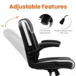 NEO CHAIR Office Desk Computer Chair Ergonomic Executive Mid-Back Leather Gaming Chair with Adjustable Flip-Up Armrests Wheels Swivel for Home Study Task (Black)