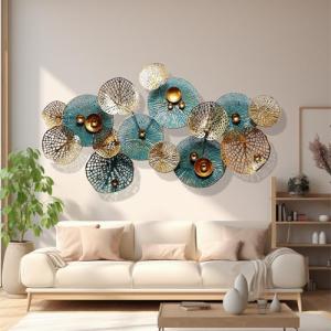 edaknez Metal Wall Decor for Living Room, Metal Flower Wall Art, 3D Stacked Leaves Wall Art Decor, Modern Lotus Flower Hanging Wall Decor (C 50 inch x 26 inch)