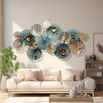 edaknez Metal Wall Decor for Living Room, Metal Flower Wall Art, 3D Stacked Leaves Wall Art Decor, Modern Lotus Flower Hanging Wall Decor (C 50 inch x 26 inch)
