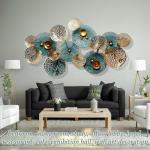 edaknez Metal Wall Decor for Living Room, Metal Flower Wall Art, 3D Stacked Leaves Wall Art Decor, Modern Lotus Flower Hanging Wall Decor (C 50 inch x 26 inch)