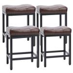 Sweetcrispy Bar Stools Set of 4, 24 Inch Counter Height Stools, PU Leather Upholstered Bar Chairs with Footrest, Modern Bar Stools for Kitchen Island, Dining, Living Room, Brown