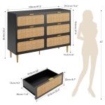 GarveeHome Rattan 6 Drawer Dresser for Bedroom, Large Double Dresser with Deep Drawers, Long Wooden Chest of Drawers for Closet with Wide Top, for Living Room, Hallway, Kids Room, Black