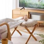 Baveke Ottoman Foot Rest- Bamboo Foldable Stool, Foot Stools Small Ottman with Upholstered & X Legs, Folding Stool for Makeup, Bedroom and Living Room (Large Beige)