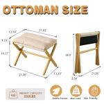 Baveke Ottoman Foot Rest- Bamboo Foldable Stool, Foot Stools Small Ottman with Upholstered & X Legs, Folding Stool for Makeup, Bedroom and Living Room (Large Beige)