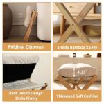 Baveke Ottoman Foot Rest- Bamboo Foldable Stool, Foot Stools Small Ottman with Upholstered & X Legs, Folding Stool for Makeup, Bedroom and Living Room (Large Beige)