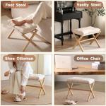 Baveke Ottoman Foot Rest- Bamboo Foldable Stool, Foot Stools Small Ottman with Upholstered & X Legs, Folding Stool for Makeup, Bedroom and Living Room (Large Beige)