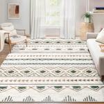 Area Rug Living Room Rugs 8x10 - Large Soft Boho Geometric Rug, Non-Slip Foldable Washable Rugs Non Shedding Morden Indoor Floor Carpet for Living Room Bedroom Office Dining Room(Brown Green,8'x10')