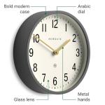 NEWGATE® Master Edwards Wall Clock | Mid Century Style Clock | 12 inch | Deep Metal case in matt Dark Gray | Modern Retro Design for Kitchen, Living Room or Office