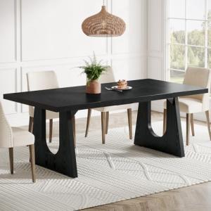 Tribesigns Large Dining Table for 6-8 People, 70.9-Inch Modern Kitchen Table for Dinner with Black Wooden Legs, Rectangular Kitchen Dining Table for Dining Room, Living Room, Home Furniture (Black)