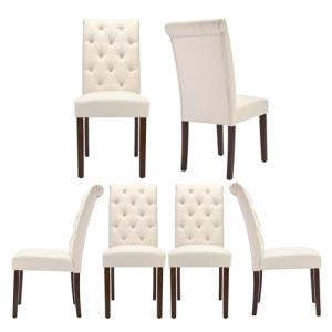 Tufted Dining Chairs Set of 6, Upholstered Parsons Dining Room Chairs, Fabric Kitchen Side Chair with Wood Legs, Beige